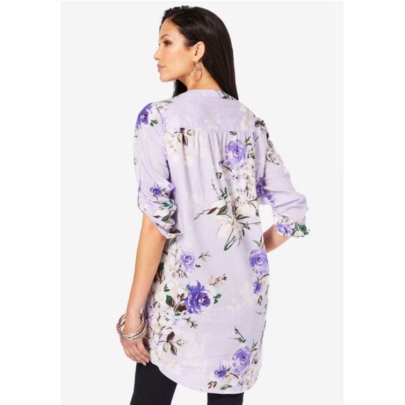 Roaman's Floral Y-Neck Pintuck Tunic - Picture 2 of 9